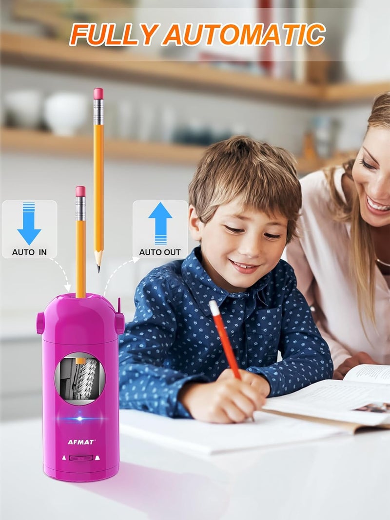 AFMAT Electric Pencil Sharpener, Fully Automatic Pencil Sharpener for Classroom, 7-11.5mm Colored/Jumbo Pencils, Auto in & Out, Rechargeable Hands-Free Sharpener for Home Office PSX5, Pink - Image 2